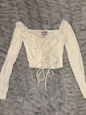 Opal Baby White Lace-Up Long Sleeve Crop Blouse